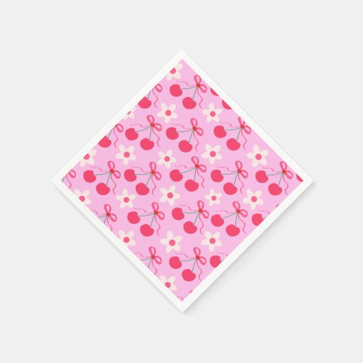 Coquette Cherries mit roten Bögen und weißen Blume Serviette (Ecke)
