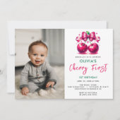 Coquette Cherry 1. Geburtstag Einladung (Vorderseite)