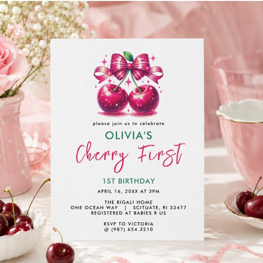 Coquette Cherry 1. Geburtstag Einladung