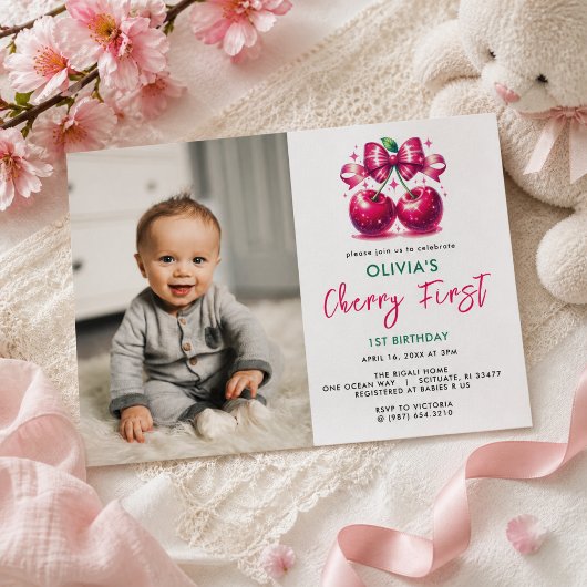 Coquette Cherry 1. Geburtstag Einladung