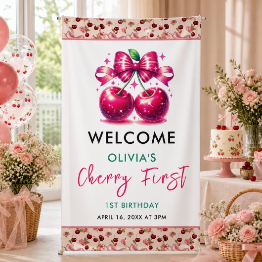 Coquette Cherry 1. Geburtstag Party Banner
