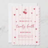 Coquette Cherry 24th Heart Aesthetic Birthday Einladung (Vorderseite)