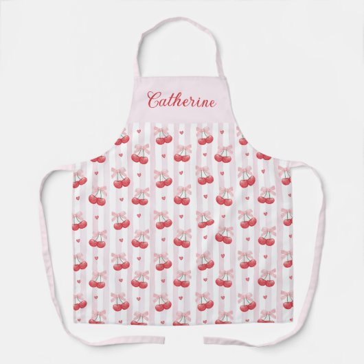 Coquette Cherry and Bows Striped Customizable Name Schürze (Vorderseite)