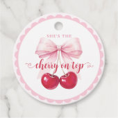 Coquette Cherry auf Top Baby Dusche Geschenkanhänger (Vorderseite)
