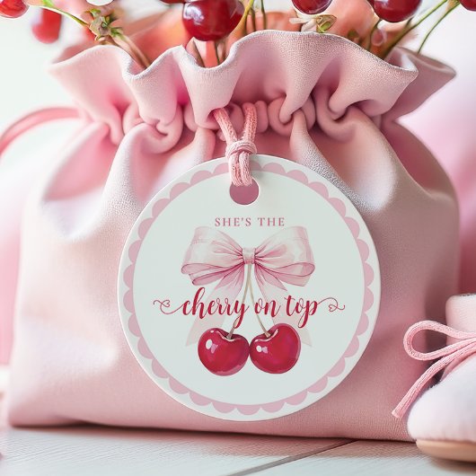 Coquette Cherry auf Top Baby Dusche Geschenkanhänger