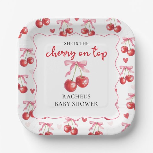 Coquette Cherry auf Top Baby Dusche Papier Teller (Vorderseite)