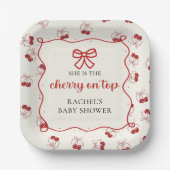 Coquette Cherry auf Top Baby Dusche Papier Teller (Vorderseite)