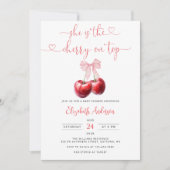 Coquette Cherry auf Top Bow Baby Dusche Einladung (Vorderseite)