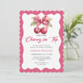 Coquette Cherry auf Top Bridal Dusche Einladung (Stehend Vorderseite)