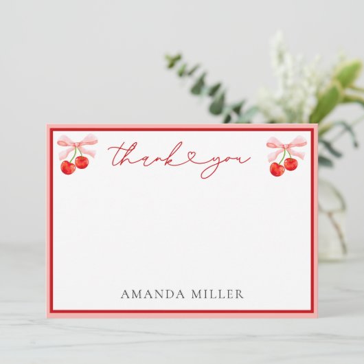 Coquette Cherry Baby Dusche Dankeskarte (Stehend Vorderseite)