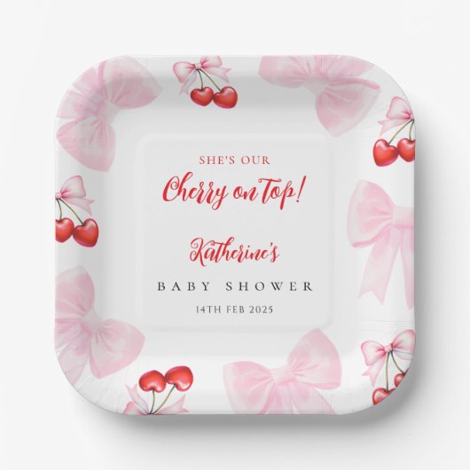 Coquette Cherry Baby Dusche Pappteller (Vorderseite)