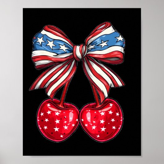 Coquette Cherry Bow Patriotic Usa Flag 4. Juli Poster (Vorne)