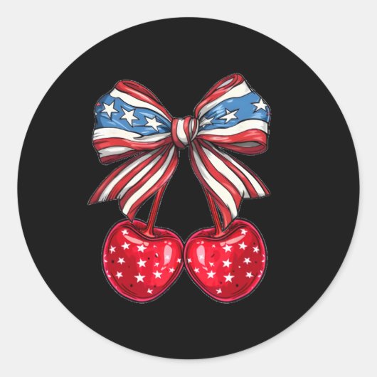 Coquette Cherry Bow Patriotic Usa Flag 4. Juli Runder Aufkleber (Vorderseite)