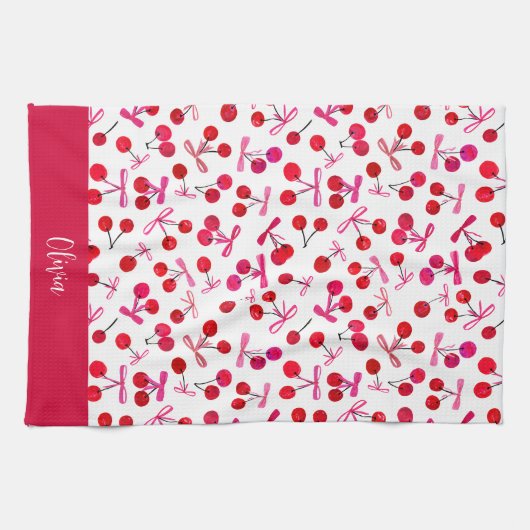 Coquette Cherry & bow pattern Geschirrtuch (Horizontal)