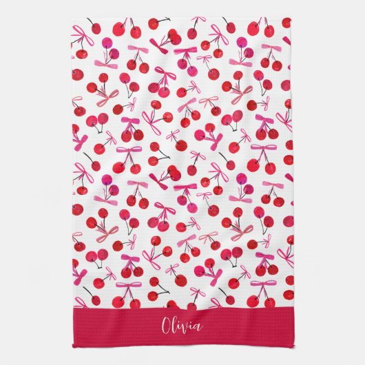 Coquette Cherry & bow pattern Geschirrtuch (Vertikal)