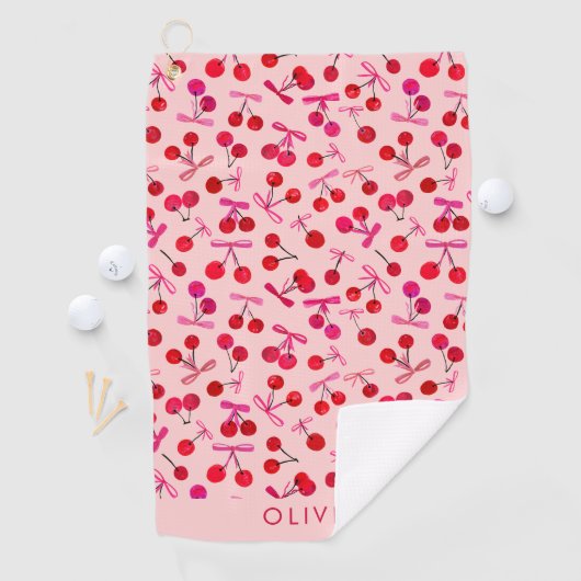 Coquette Cherry & bow pattern Golfhandtuch (Insitu)