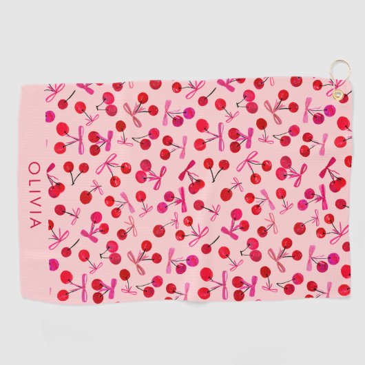 Coquette Cherry & bow pattern Golfhandtuch (Horizontal)