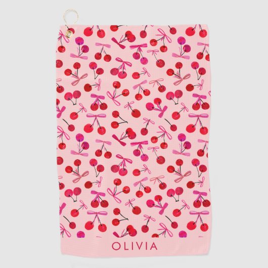 Coquette Cherry & bow pattern Golfhandtuch (Vorderseite)