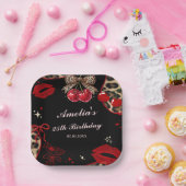 Coquette Cherry Cheetah Birthday Party Pappteller (Party)