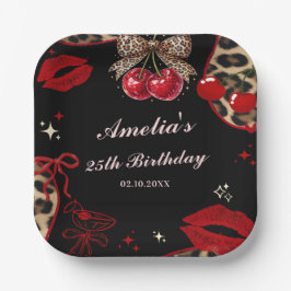 Coquette Cherry Cheetah Birthday Party Pappteller