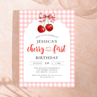 Coquette Cherry First Birthday Red Cherry Birthday Einladung