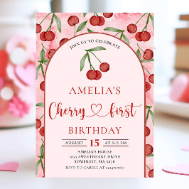 Coquette Cherry First Birthday Red Cherry Birthday Einladung