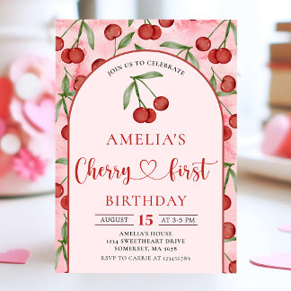 Coquette Cherry First Birthday Red Cherry Birthday Einladung