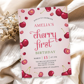 Coquette Cherry First Birthday Red Cherry Birthday Einladung