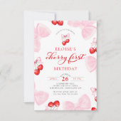 Coquette Cherry First Geburtstag Einladung (Vorderseite)