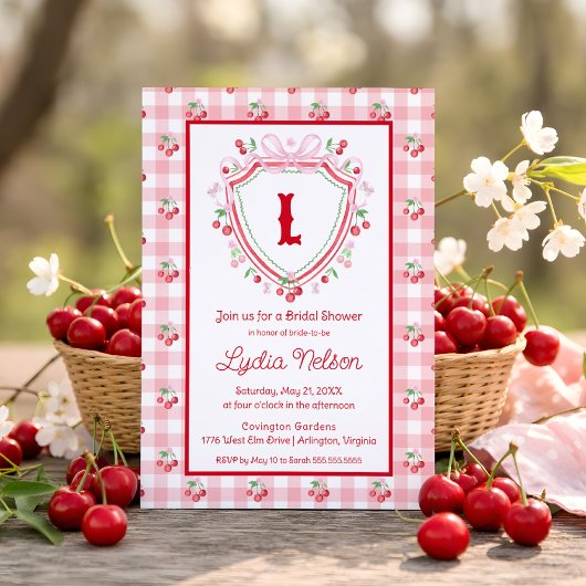 Coquette Cherry Monogam Brautparty Einladung