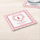 Coquette Cherry Monogam Brautparty Rechteckiger Pappuntersetzer (angewinkelt)