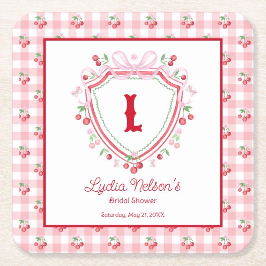 Coquette Cherry Monogam Brautparty Rechteckiger Pappuntersetzer (Vorderseite)