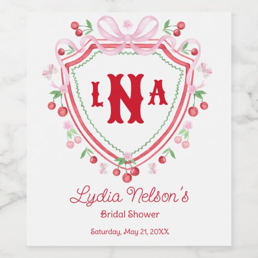 Coquette Cherry Monogam Brautparty Weinetikett (Einzelnes Label)