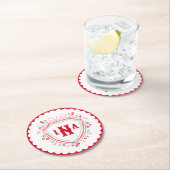 Coquette Cherry Monogram Wappen Brautparty Runder Pappuntersetzer (Vor Ort)