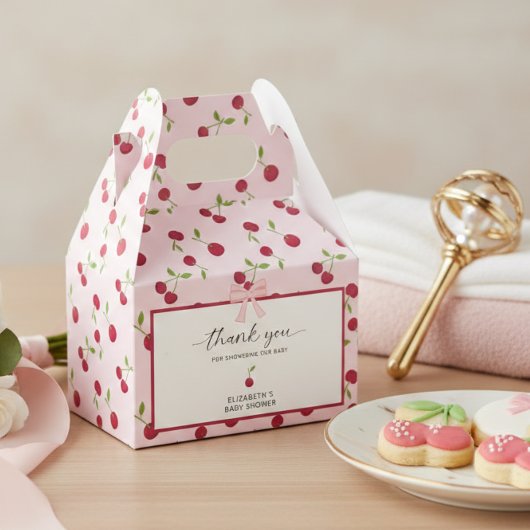 Coquette Cherry On Top Baby Shower Pink Thank you Geschenkschachtel