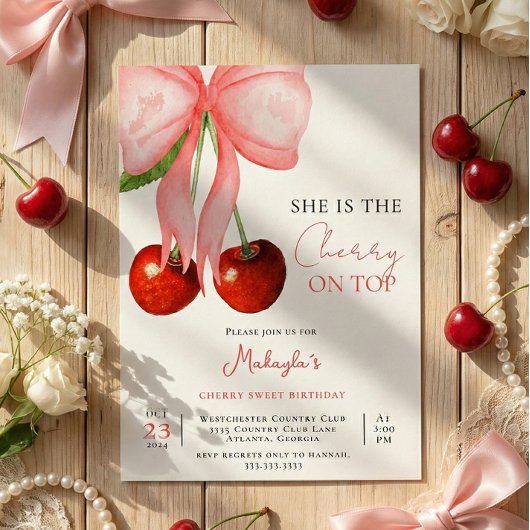 Coquette Cherry on Top Girl Birthday Invitation Einladung