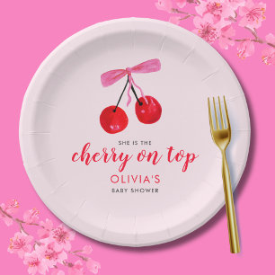 Coquette Cherry on Top Girls Baby Shower Pappteller