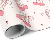 Coquette Cherry Pink Bow Girly Wrapping Paper Roll Geschenkpapier (Rolleneckpunkt)