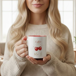 Coquette Cherry Pink Bow Mug Personalized Initials Tasse