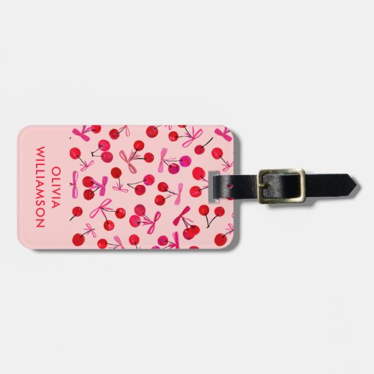Coquette Cherry & Pink Bow Muster Gepäckanhänger (Vorderseite horizontal)
