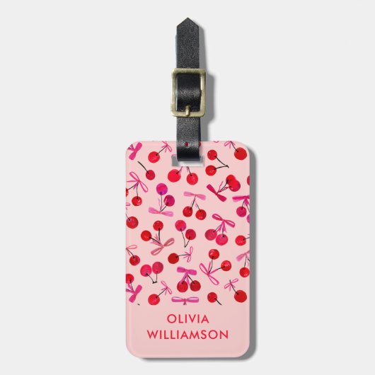 Coquette Cherry & Pink Bow Muster Gepäckanhänger (Vorderseite vertikal)