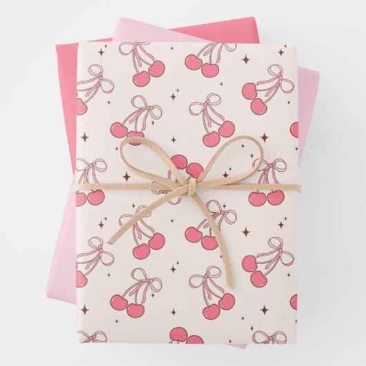 Coquette Cherry Pink Bow Wrapping Paper Sheet Set Geschenkpapier Set (Beispiel)