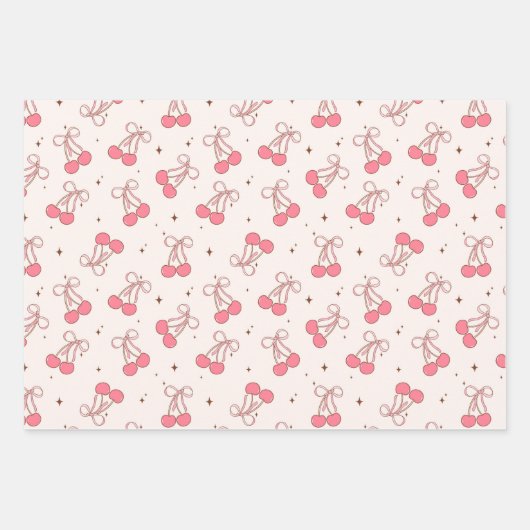 Coquette Cherry Pink Bow Wrapping Paper Sheet Set Geschenkpapier Set (Vorderseite)
