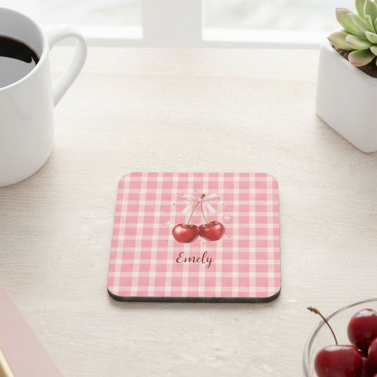 Coquette Cherry Red Bows Hardboard Coaster  Getränkeuntersetzer