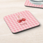 Coquette Cherry Red Bows Hardboard Coaster  Getränkeuntersetzer (Linke Seite)