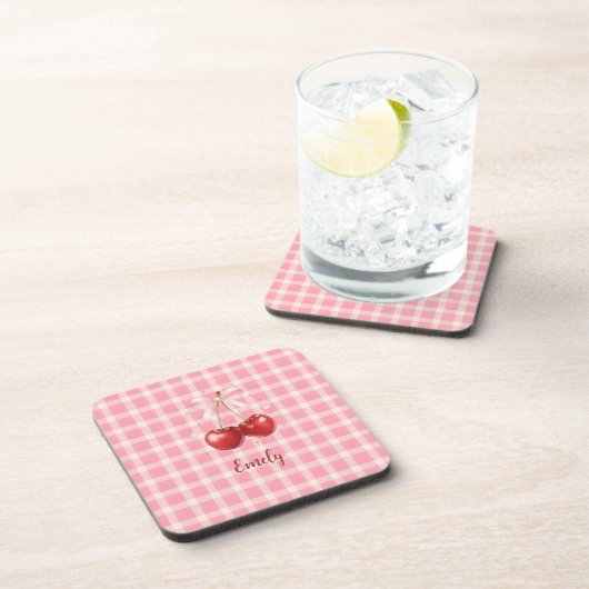 Coquette Cherry Red Bows Hardboard Coaster  Getränkeuntersetzer (Rechte Seite)