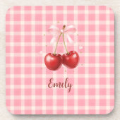 Coquette Cherry Red Bows Hardboard Coaster  Getränkeuntersetzer (Vorderseite)
