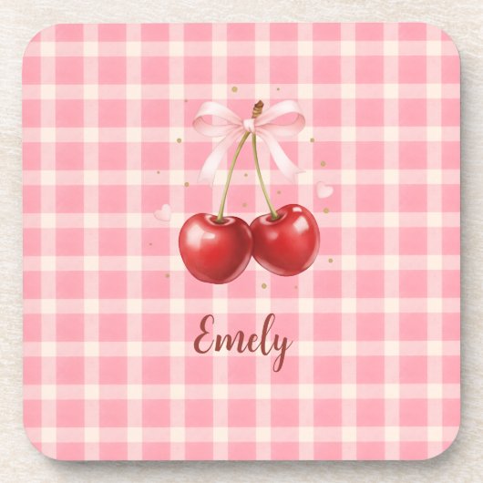 Coquette Cherry Red Bows Hardboard Coaster Getränkeuntersetzer (Vorderseite)