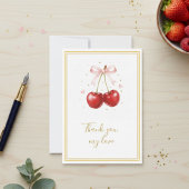 Coquette Cherry Thank You Card Pink Bow Gold Dankeskarte