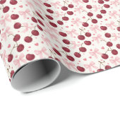Coquette Cherry Wrapping Paper Pink Bow Aesthetic  Geschenkpapier (Rolleneckpunkt)